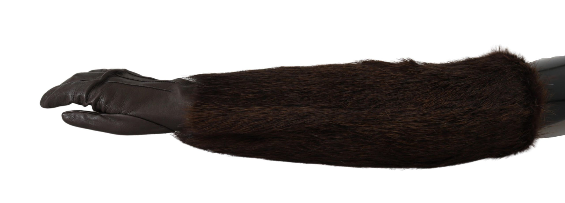 Dolce & Gabbana Brown Elbow Length Mittens Leather Fur Gloves Dolce & Gabbana