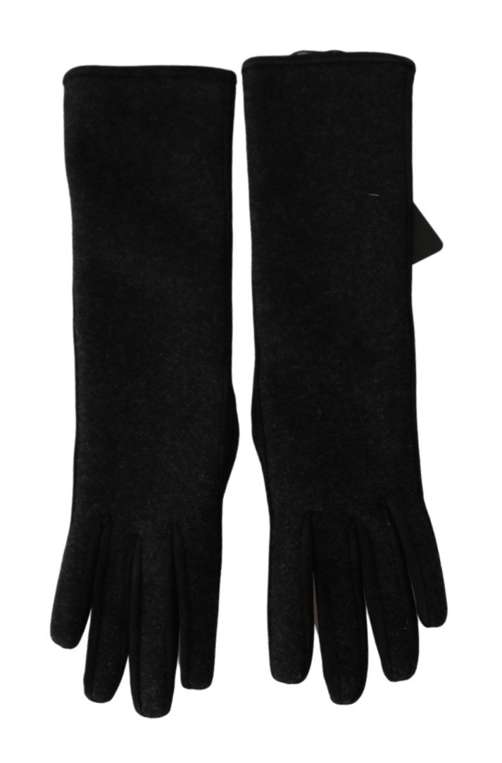 Dolce & Gabbana Black Gray Mid Arm Length Mittens Wool Gloves Dolce & Gabbana