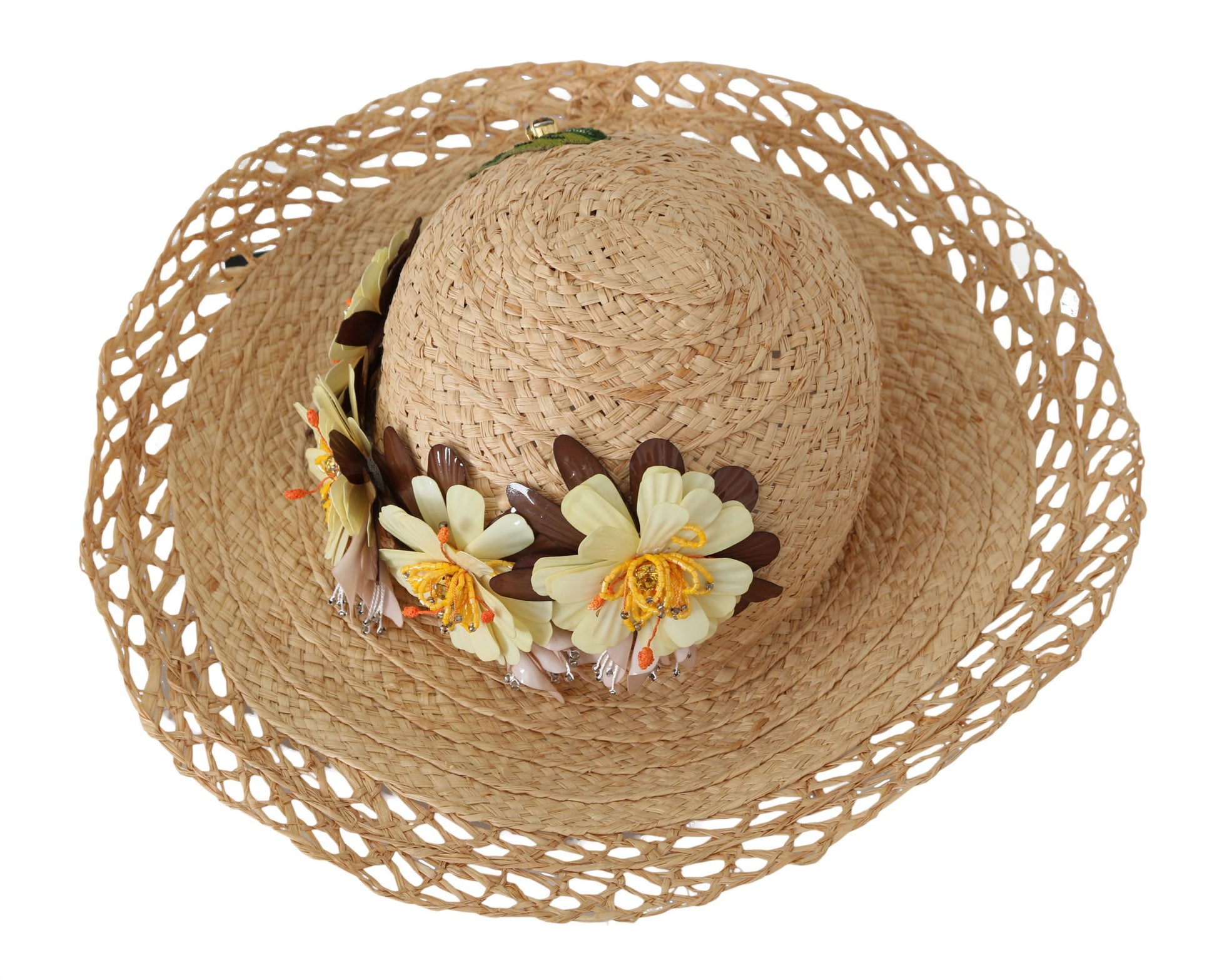 Dolce & Gabbana Beige Wide Brim Floral Bucket Capello Hat Dolce & Gabbana