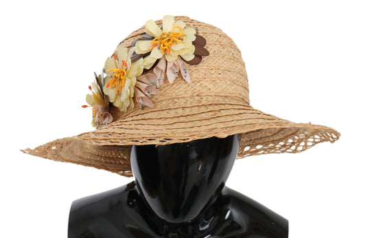 Dolce & Gabbana Beige Wide Brim Floral Bucket Capello Hat Dolce & Gabbana