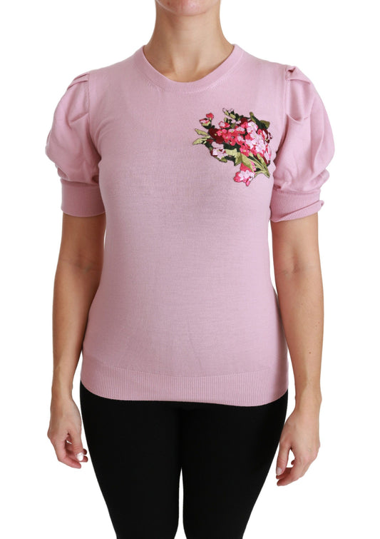 Dolce & Gabbana Pink Floral Embroidered Blouse Wool Top Dolce & Gabbana