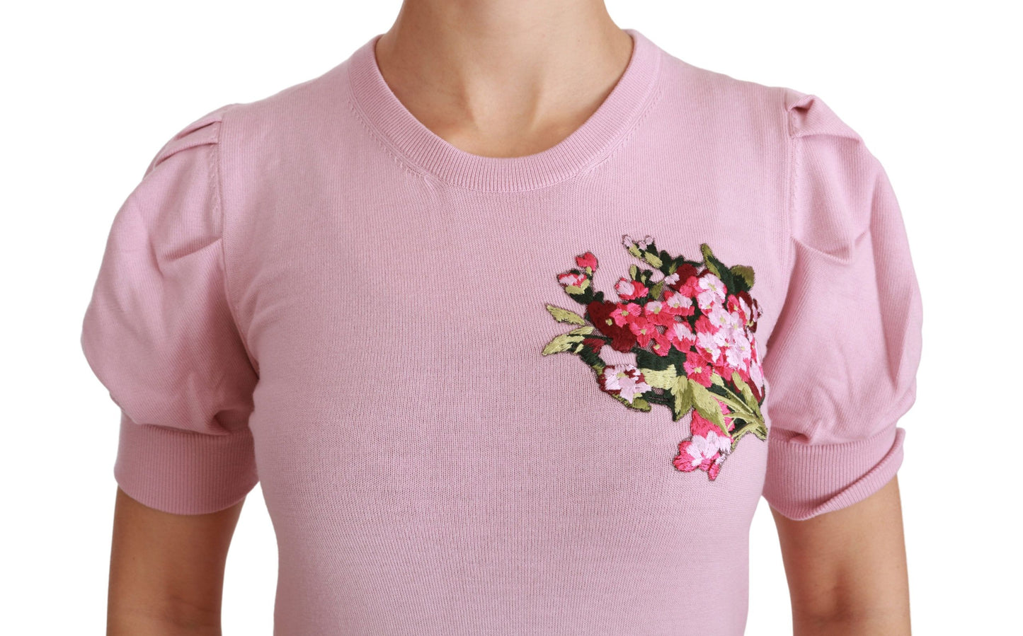 Dolce & Gabbana Pink Floral Embroidered Blouse Wool Top Dolce & Gabbana