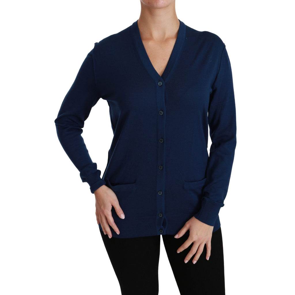 Dolce & Gabbana Blue Button Cardigan Virgin Wool Sweater