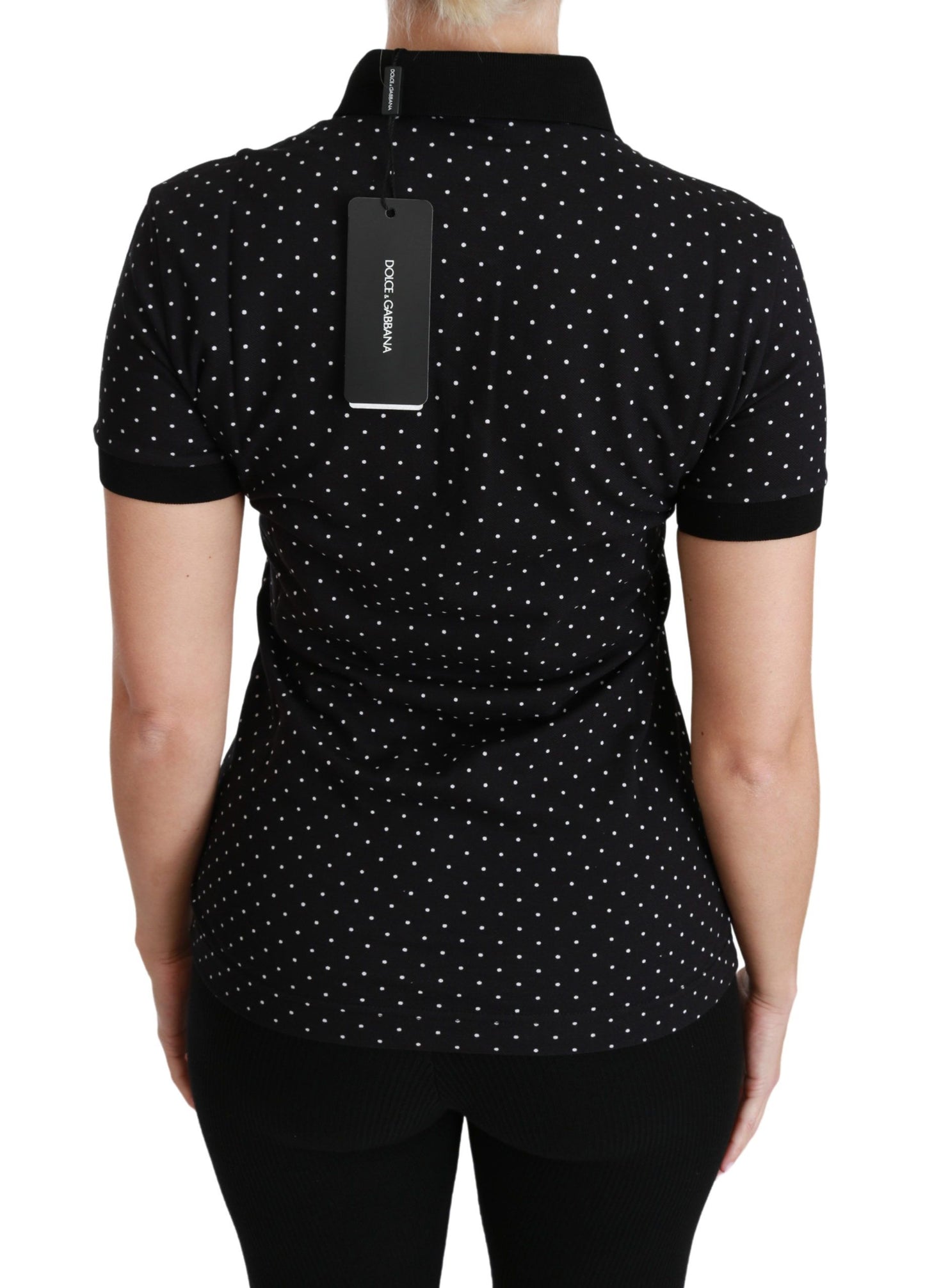 Dolce & Gabbana Black Dotted Collared Polo Shirt Cotton Top Dolce & Gabbana