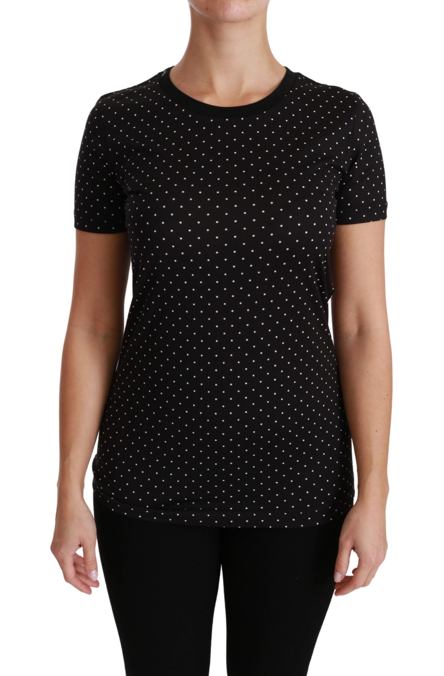 Dolce & Gabbana Black Dotted Crewneck Cotton Top T-shirt Dolce & Gabbana