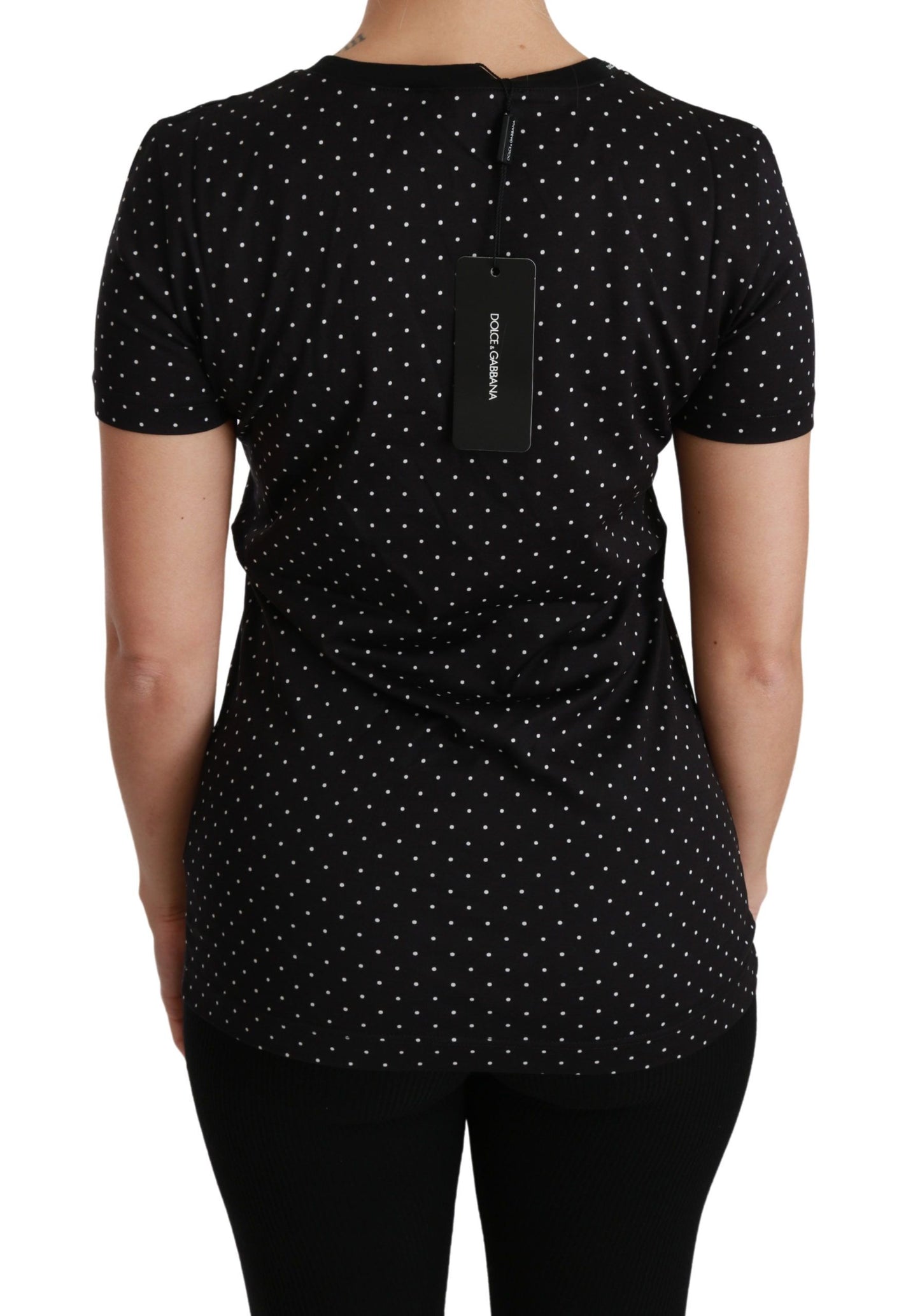 Dolce & Gabbana Black Dotted Crewneck Cotton Top T-shirt Dolce & Gabbana