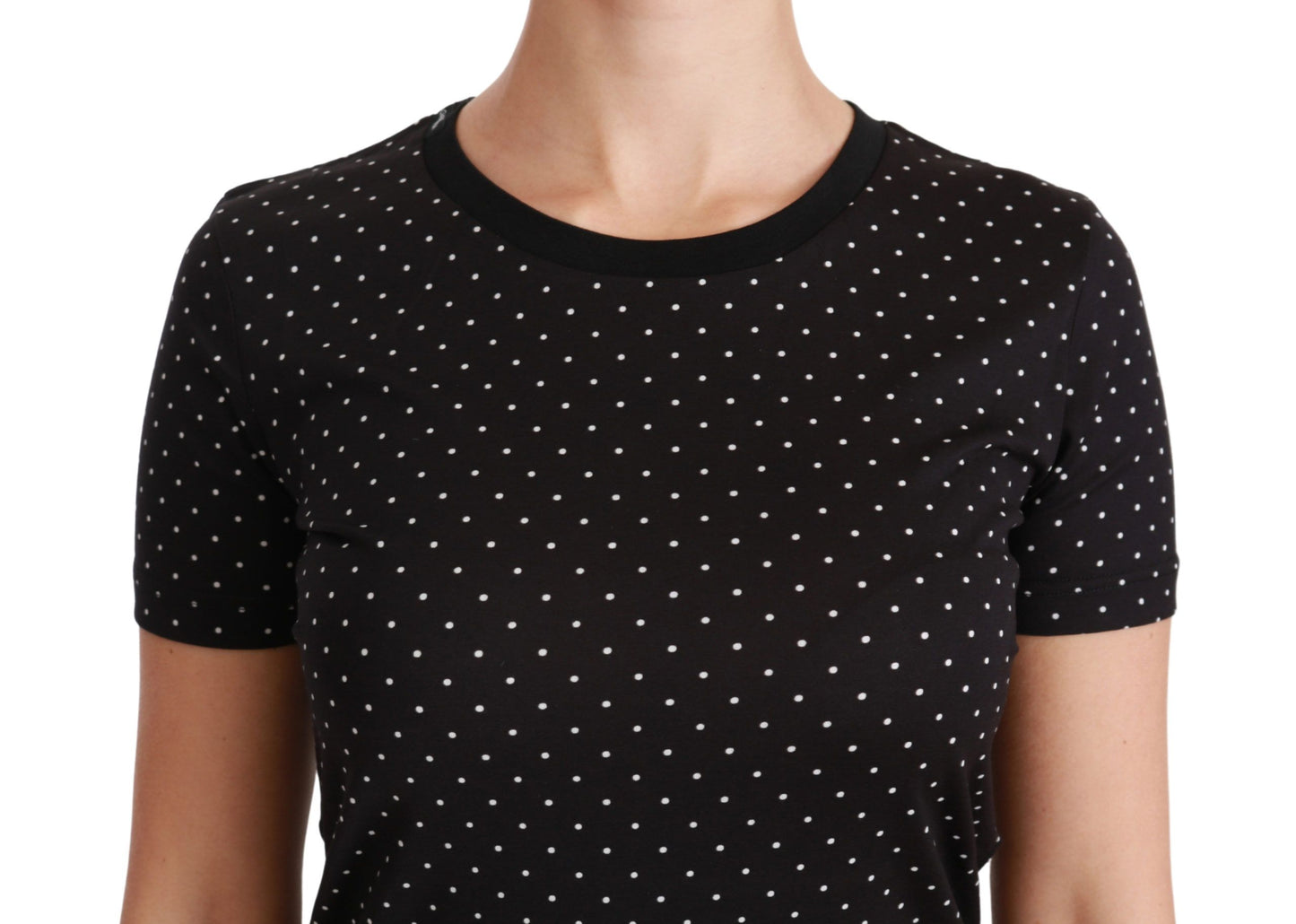 Dolce & Gabbana Black Dotted Crewneck Cotton Top T-shirt Dolce & Gabbana
