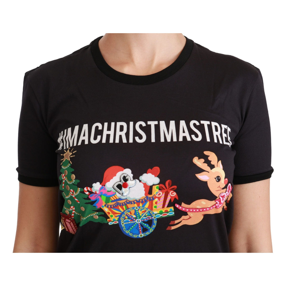 Dolce & Gabbana Black #ImAChristmasTree Crewneck Top T-shirt