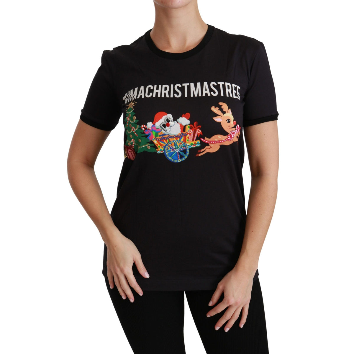 Dolce & Gabbana Black #ImAChristmasTree Crewneck Top T-shirt