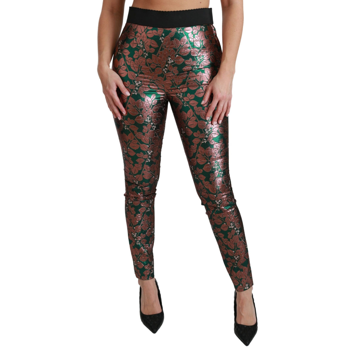 Dolce & Gabbana Green Bronze Leaf Tights Skinny Pants