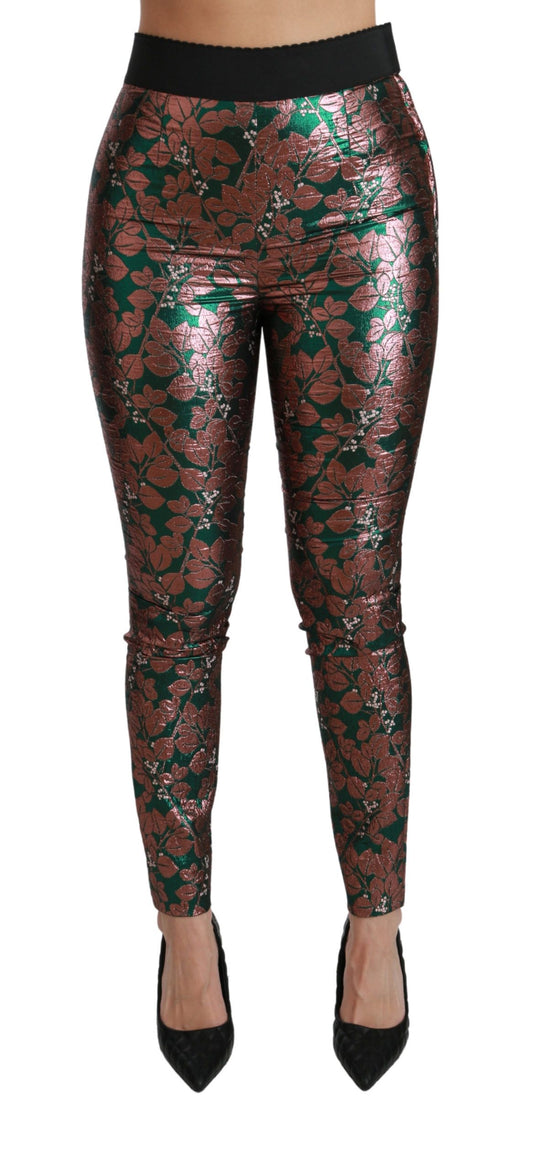 Dolce & Gabbana Green Bronze Leaf Tights Skinny Pants Dolce & Gabbana