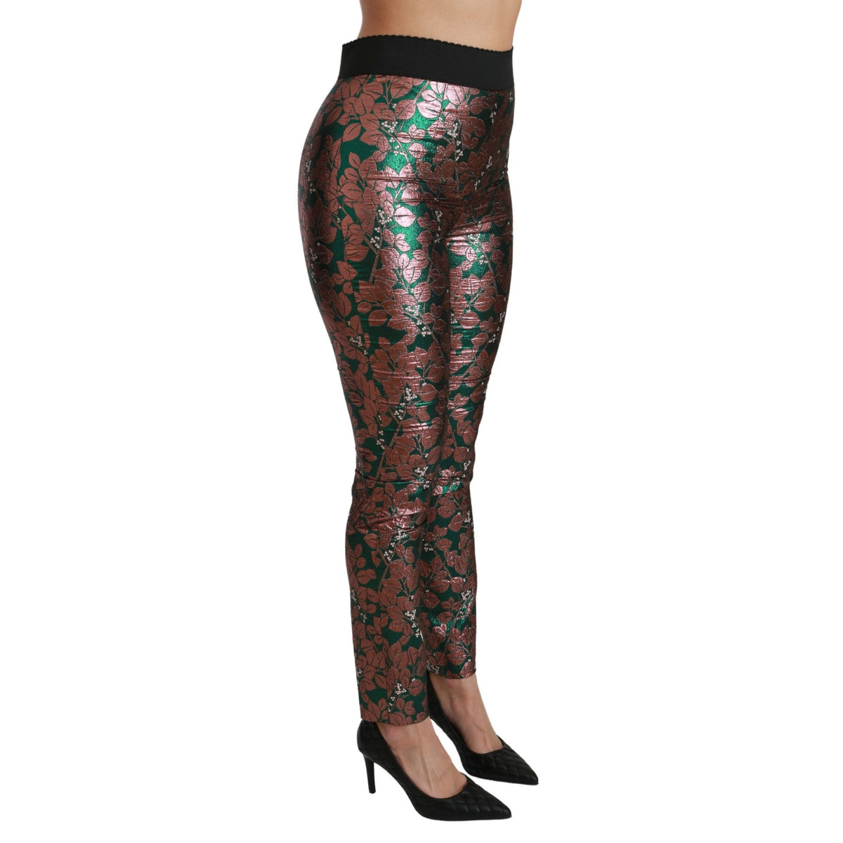 Dolce & Gabbana Green Bronze Leaf Tights Skinny Pants