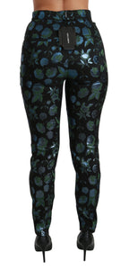 Dolce & Gabbana Blue Green Floral Metallic Slim Pants
