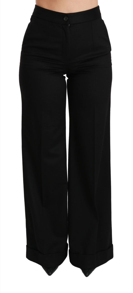Dolce & Gabbana Black Wide Leg Flared Trouser Cashmere Pants Dolce & Gabbana