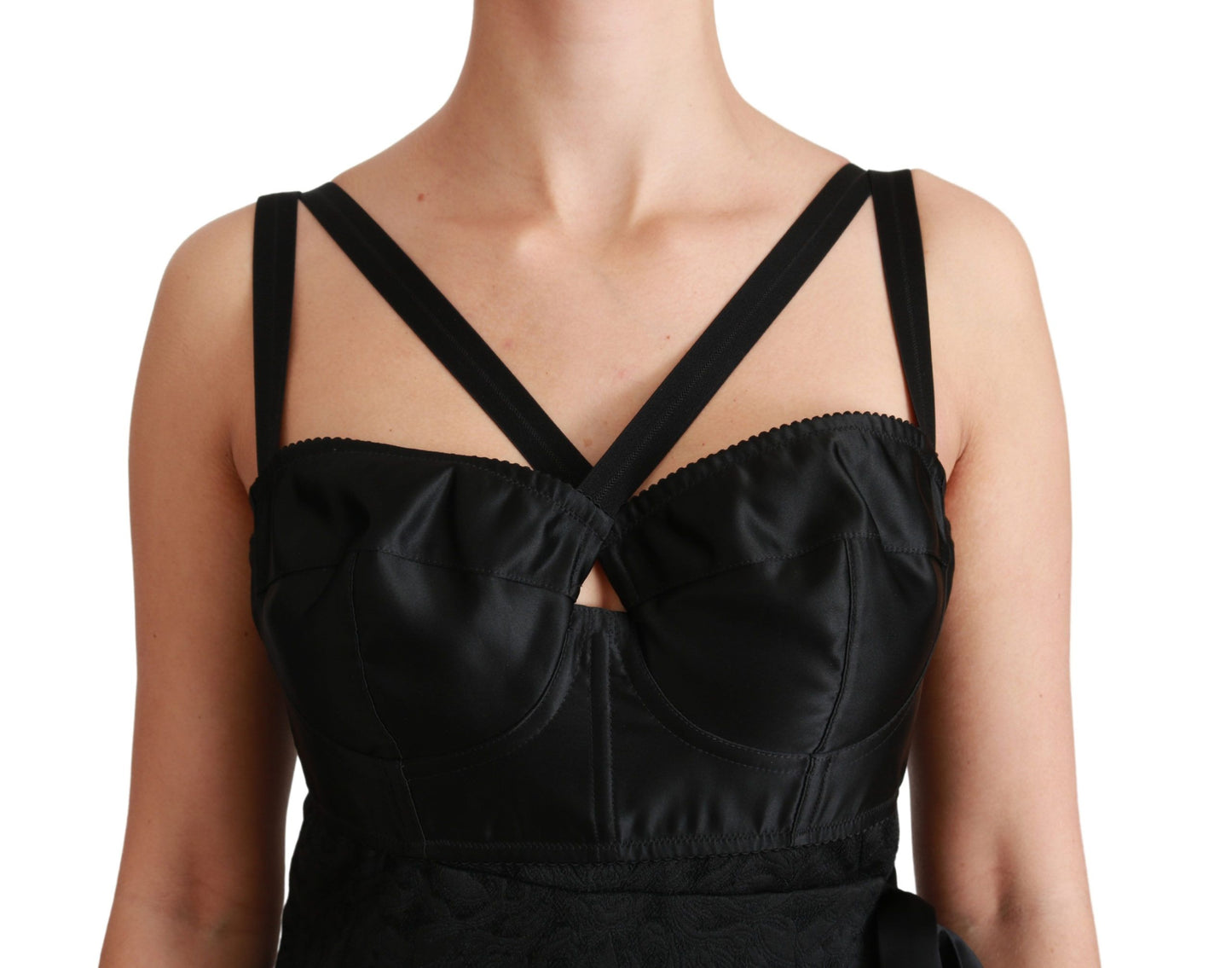 Dolce & Gabbana Black Stretch Satin Jacquard Mini Dress Dolce & Gabbana