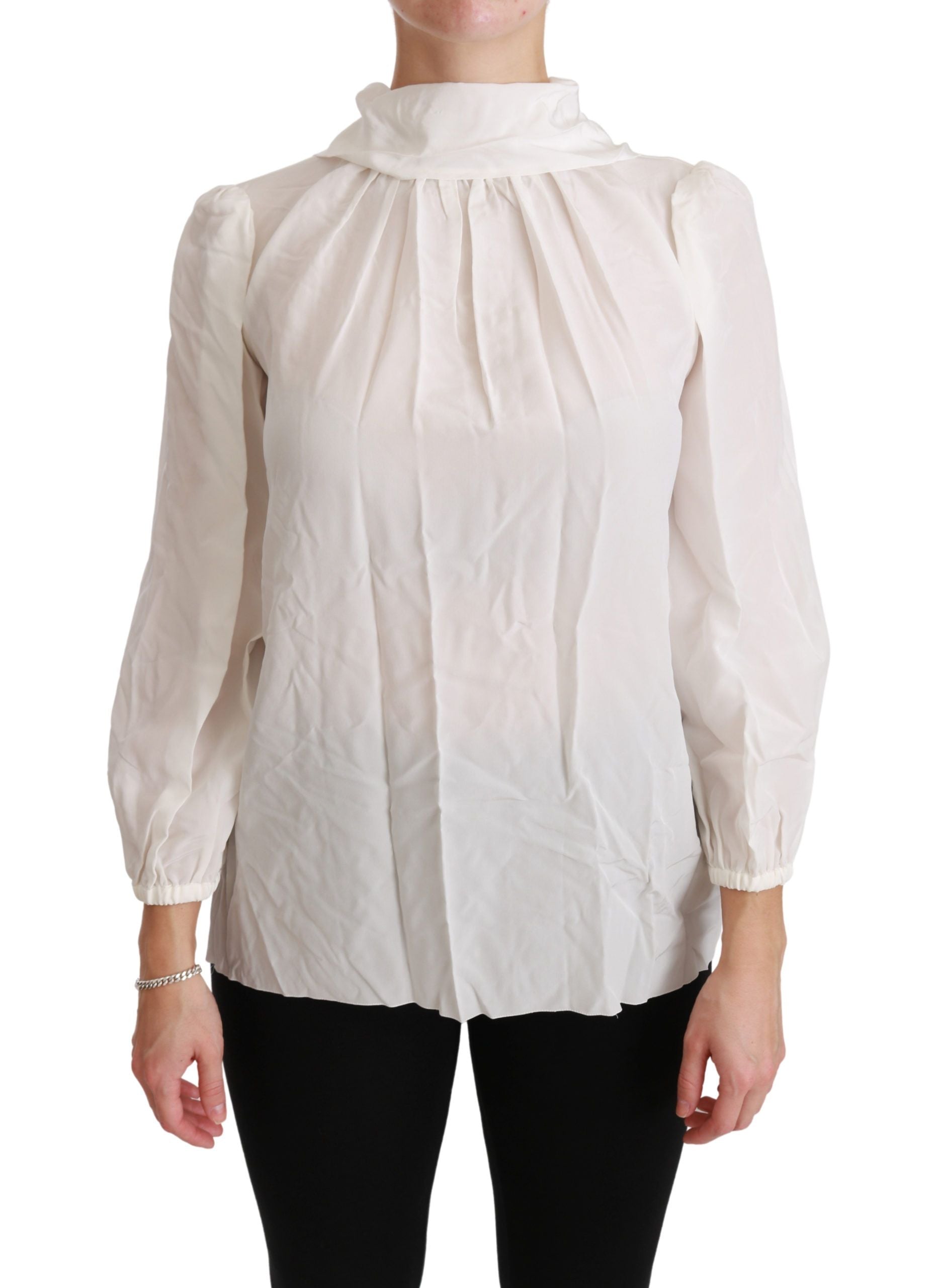 Dolce & Gabbana White Turtle Neck Blouse Shirt Silk Top Dolce & Gabbana