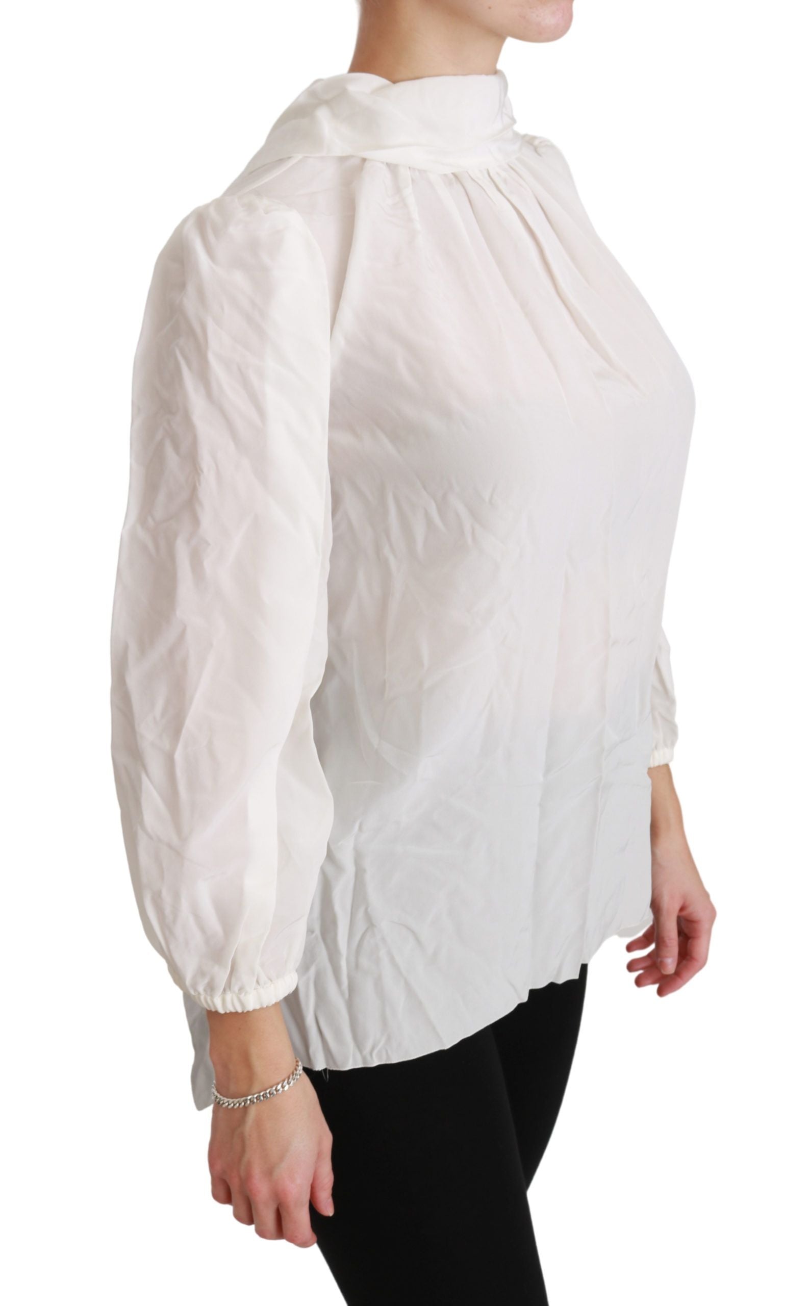 Dolce & Gabbana White Turtle Neck Blouse Shirt Silk Top Dolce & Gabbana