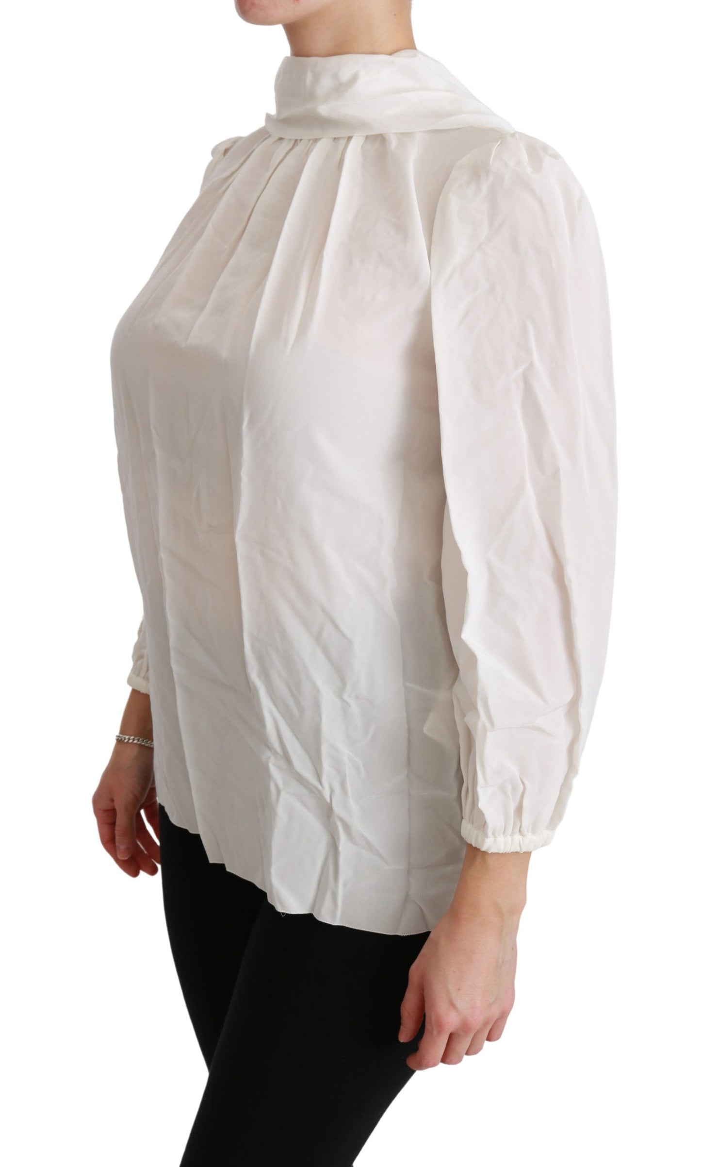 Dolce & Gabbana White Turtle Neck Blouse Shirt Silk Top Dolce & Gabbana