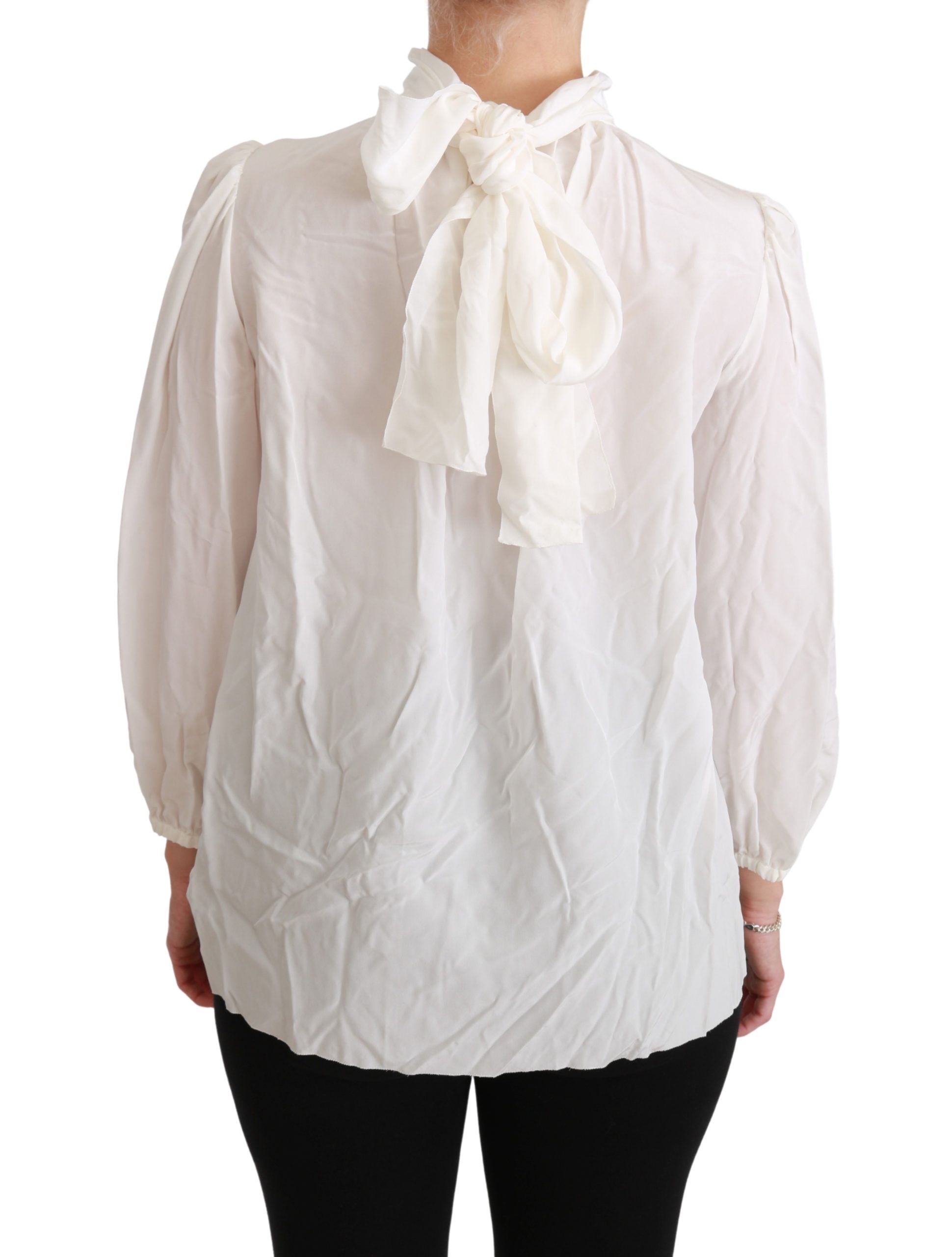 Dolce & Gabbana White Turtle Neck Blouse Shirt Silk Top Dolce & Gabbana