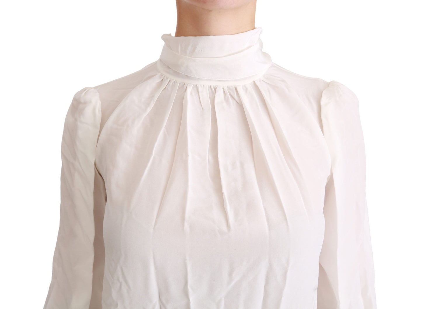 Dolce & Gabbana White Turtle Neck Blouse Shirt Silk Top Dolce & Gabbana