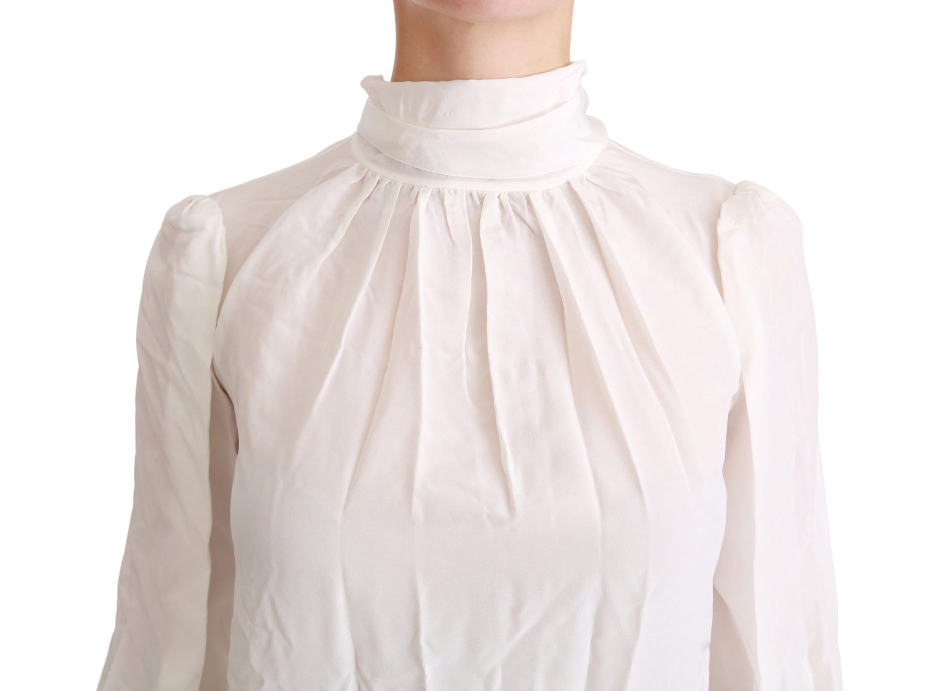Dolce & Gabbana White Turtle Neck Blouse Shirt Silk Top Dolce & Gabbana