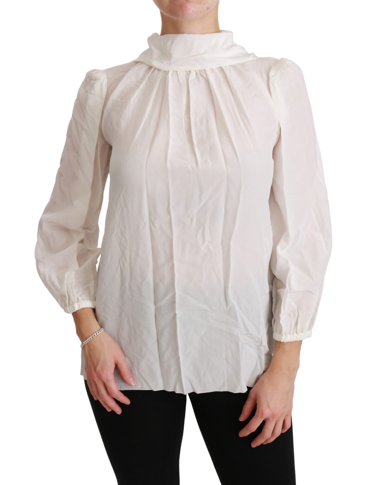 Dolce & Gabbana White Turtle Neck Blouse Shirt Silk Top Dolce & Gabbana
