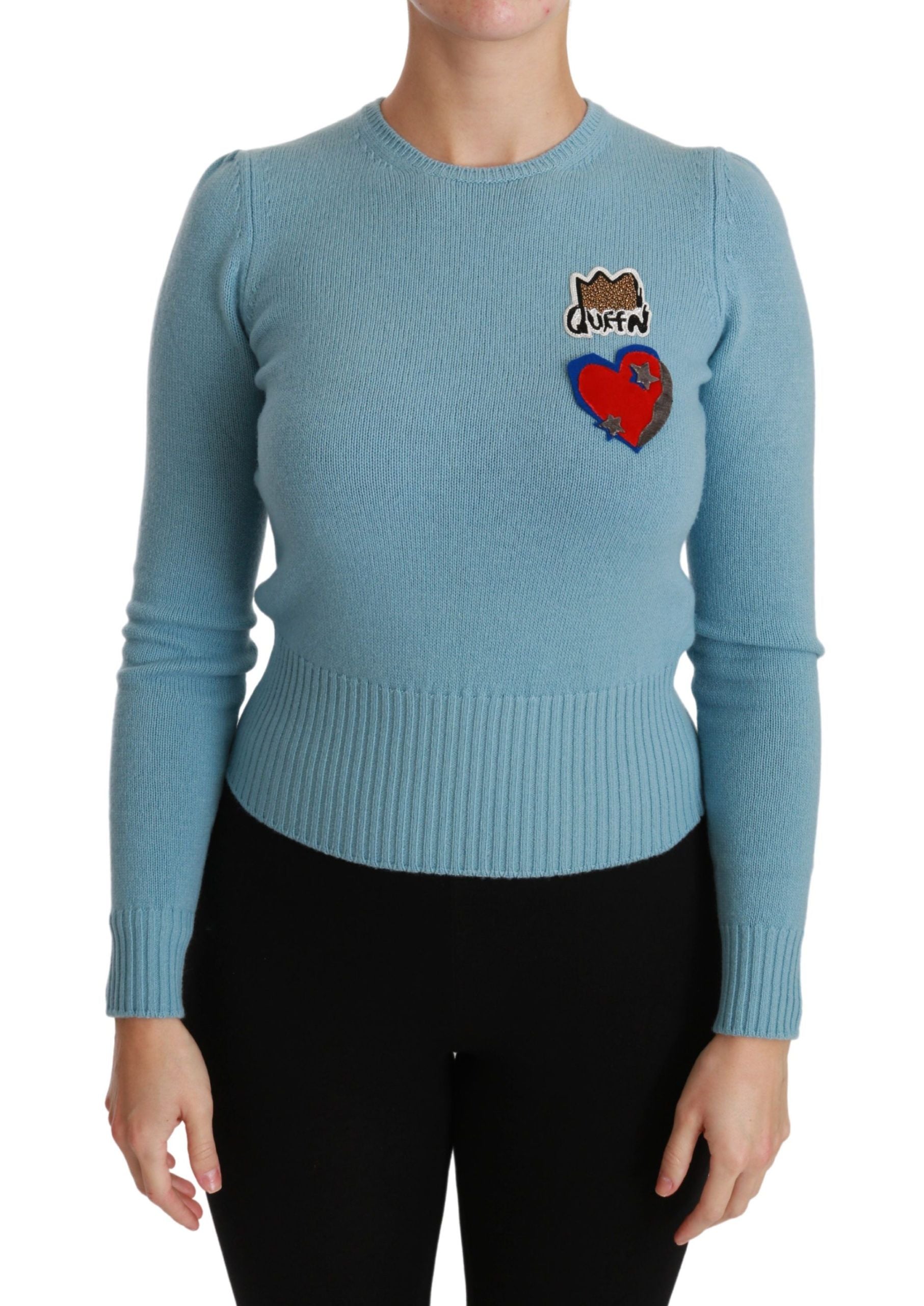 Dolce & Gabbana Blue Wool Queen Heart Pullover Sweater Dolce & Gabbana