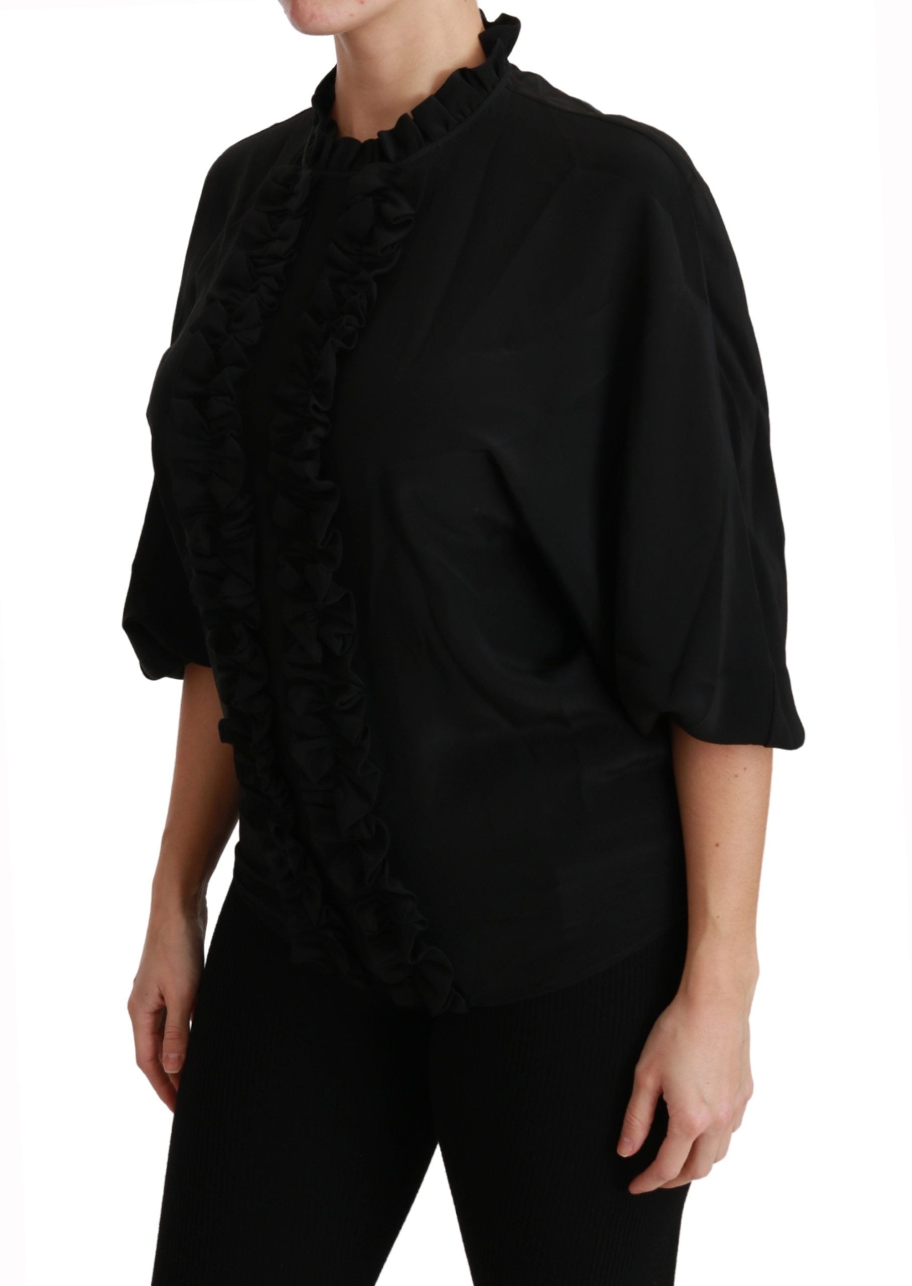 Dolce & Gabbana Black Silk Shirt Ruffled Top Blouse Dolce & Gabbana