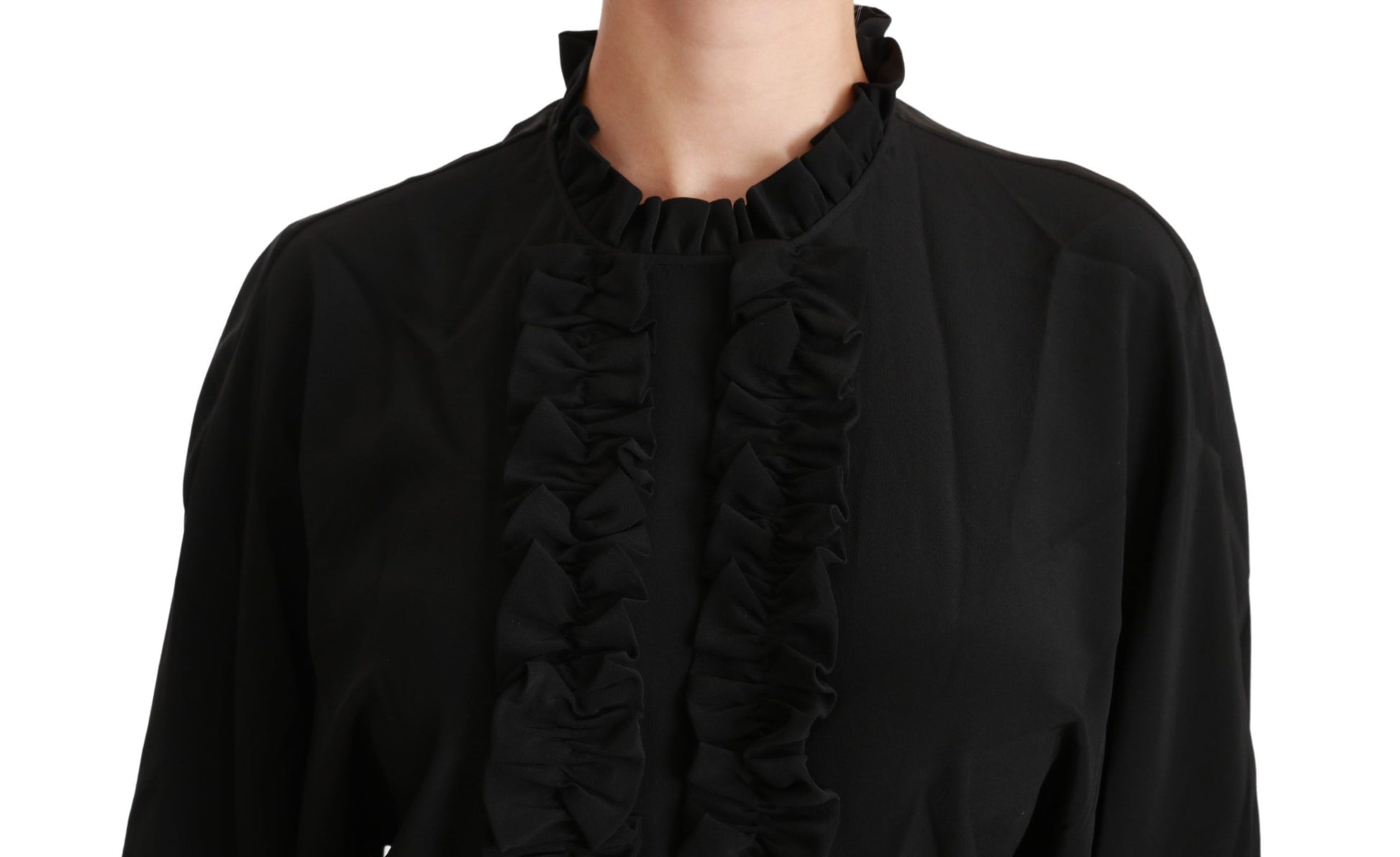 Dolce & Gabbana Black Silk Shirt Ruffled Top Blouse Dolce & Gabbana