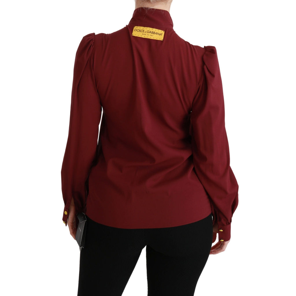 Dolce & Gabbana Maroon Long Sleeve Shirt Blouse Silk Top