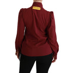 Dolce & Gabbana Maroon Long Sleeve Shirt Blouse Silk Top