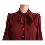Dolce & Gabbana Maroon Long Sleeve Shirt Blouse Silk Top