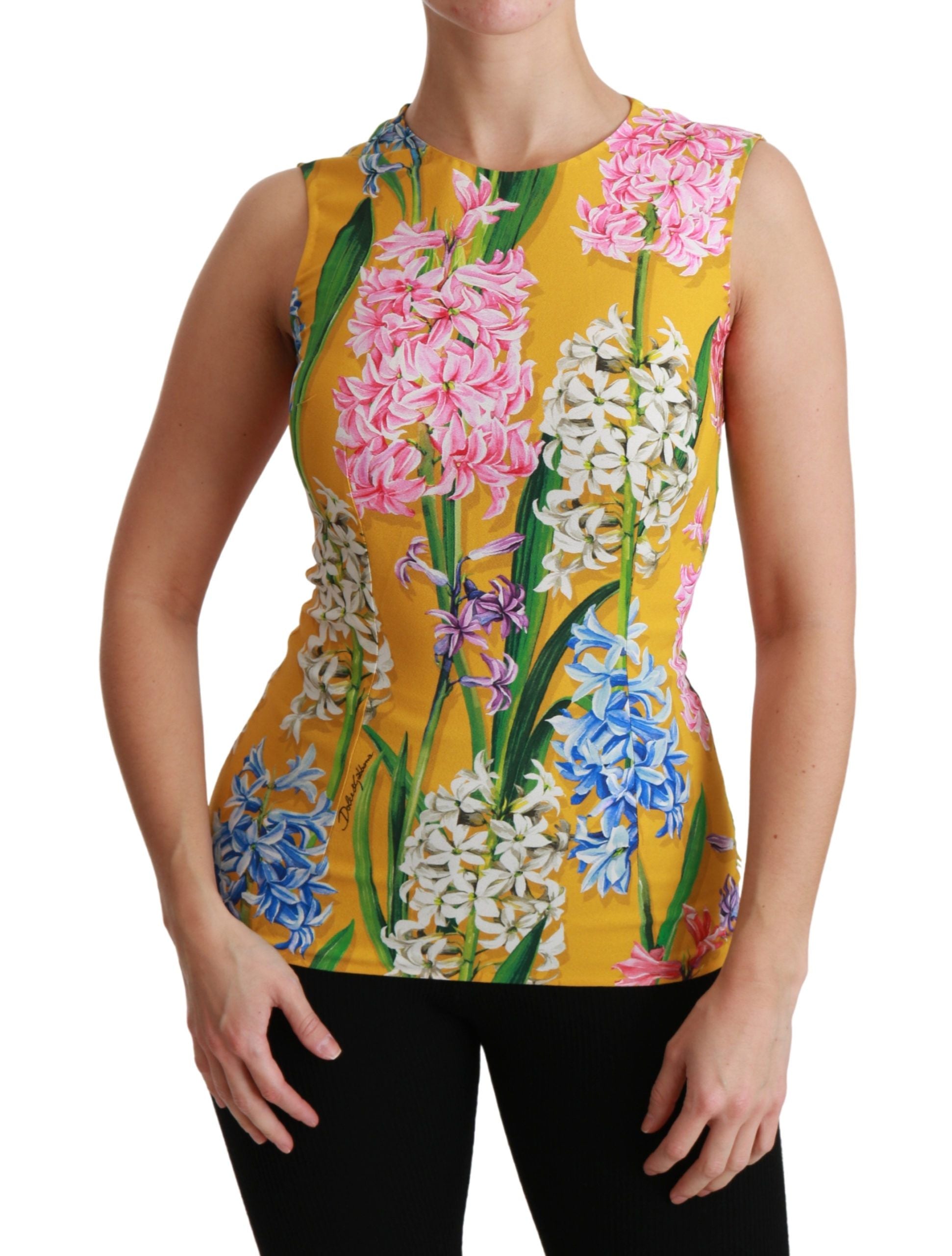 Dolce & Gabbana Yellow Floral Stretch Top Tank Blouse Dolce & Gabbana
