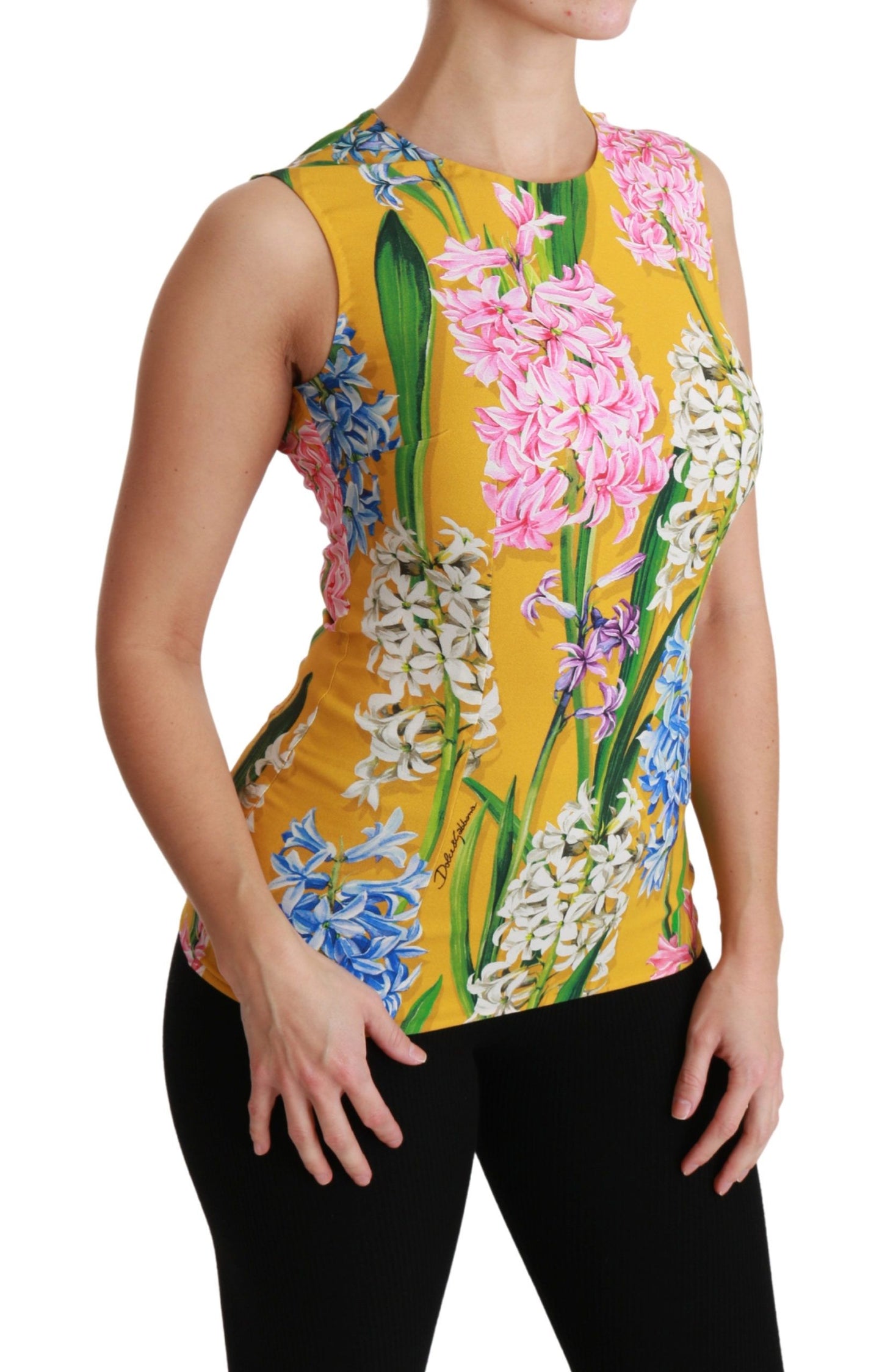 Dolce & Gabbana Yellow Floral Stretch Top Tank Blouse Dolce & Gabbana