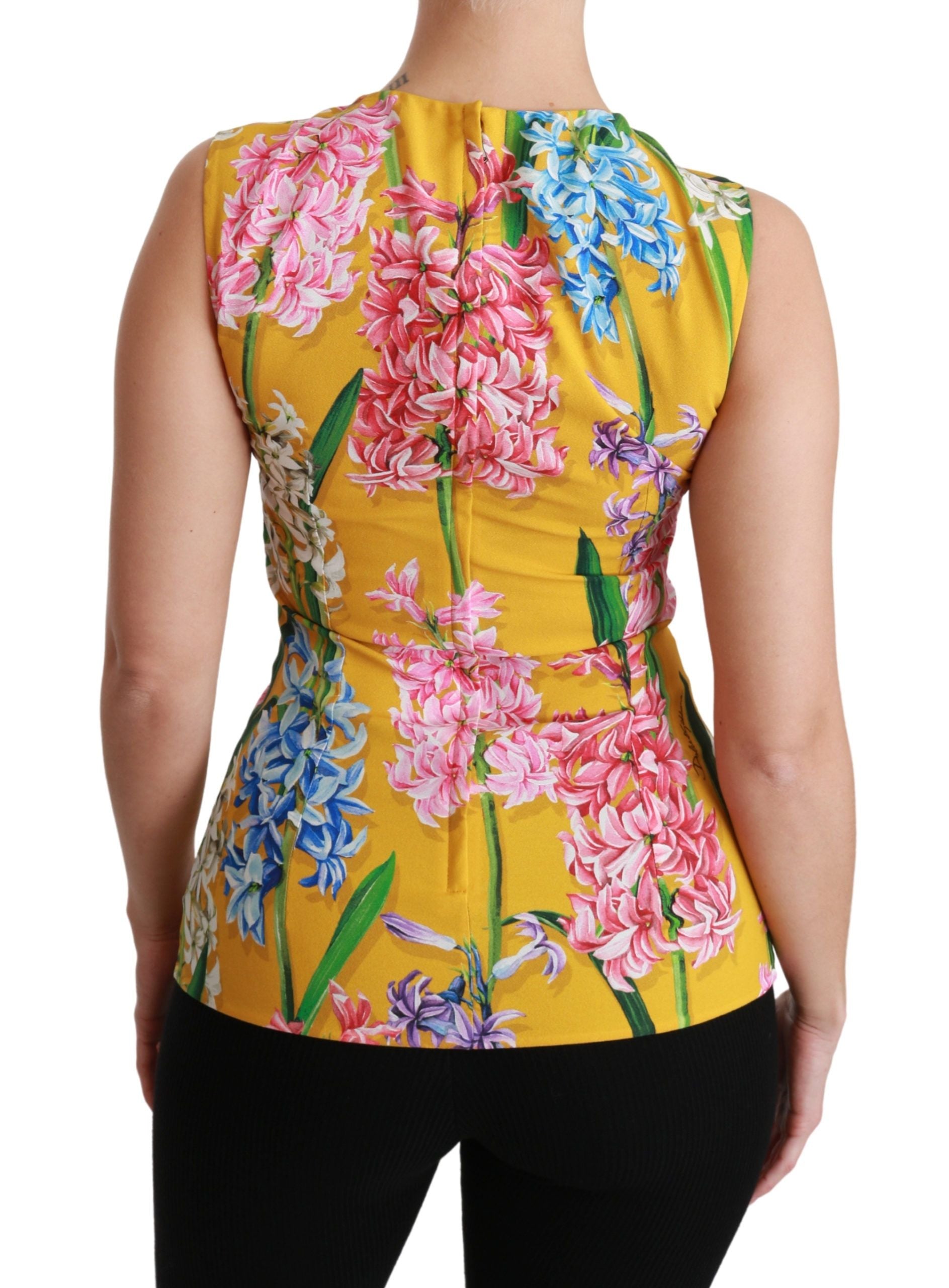 Dolce & Gabbana Yellow Floral Stretch Top Tank Blouse Dolce & Gabbana
