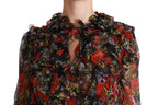 Dolce & Gabbana black floral roses silk blouse featuring a stylish, elegant design with long sleeves and a fitted silhouette.