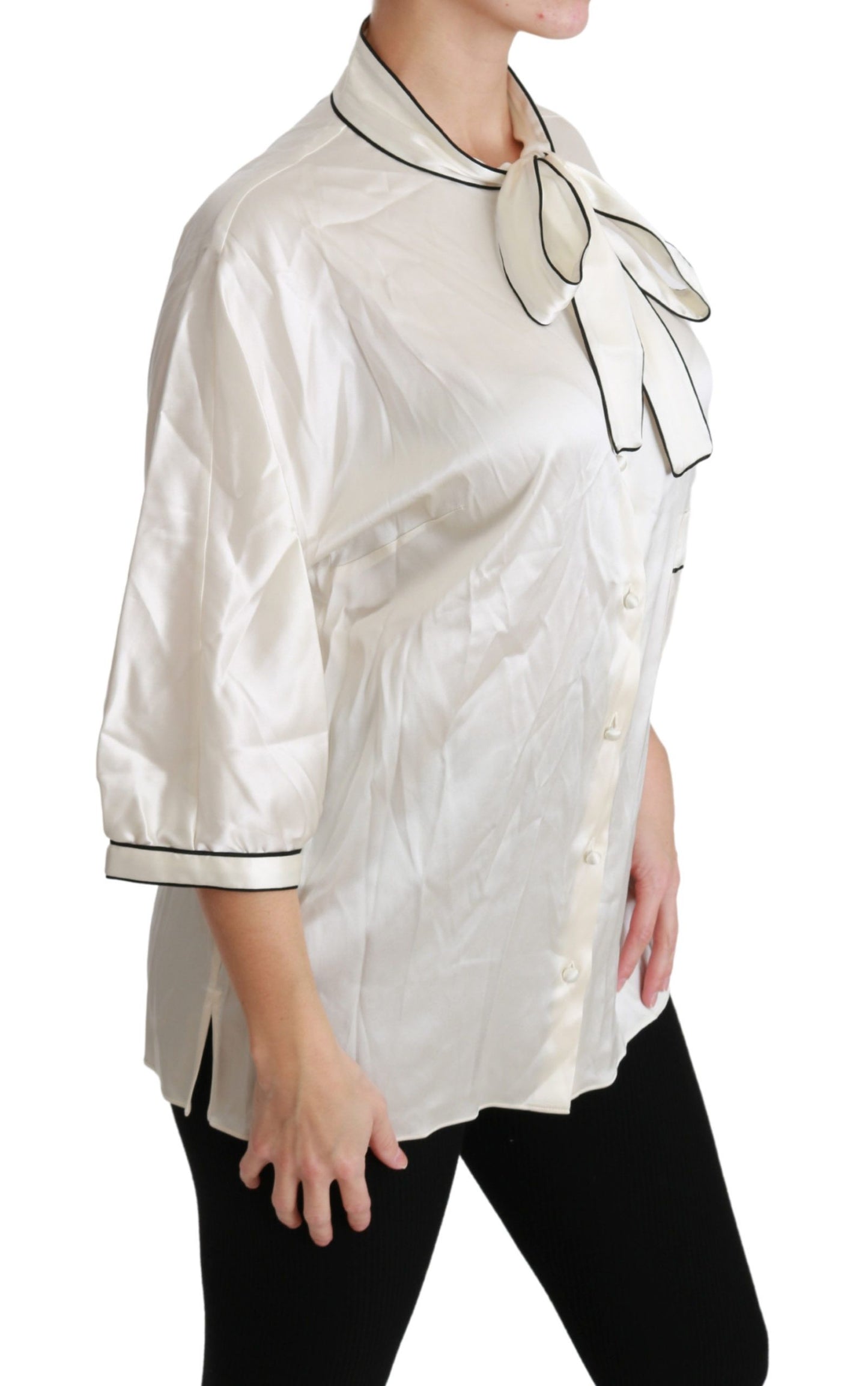 Dolce & Gabbana Beige 3/4 Sleeve Shirt Blouse Silk Top Dolce & Gabbana