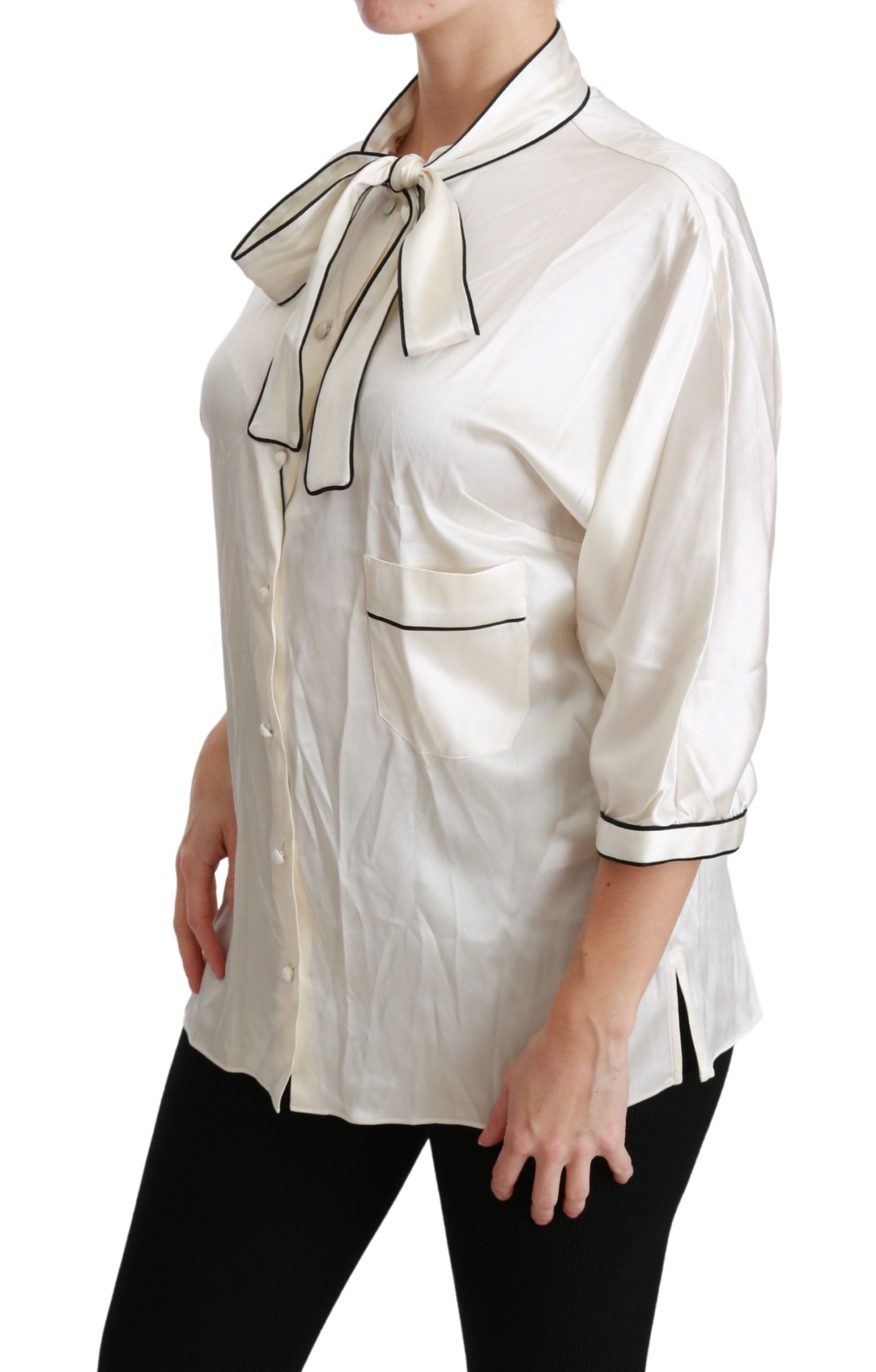 Dolce & Gabbana Beige 3/4 Sleeve Shirt Blouse Silk Top Dolce & Gabbana