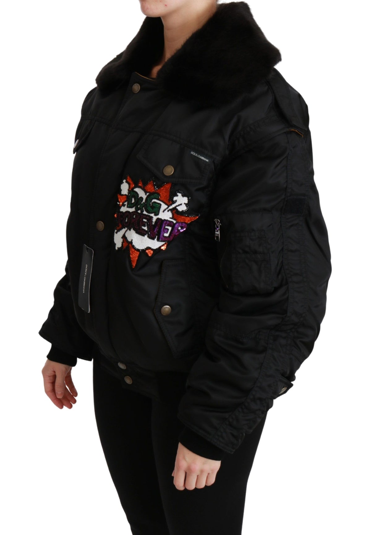 Dolce & Gabbana Black Queen Crown Sequined Bomber Jacket - Eljoys Fashion 