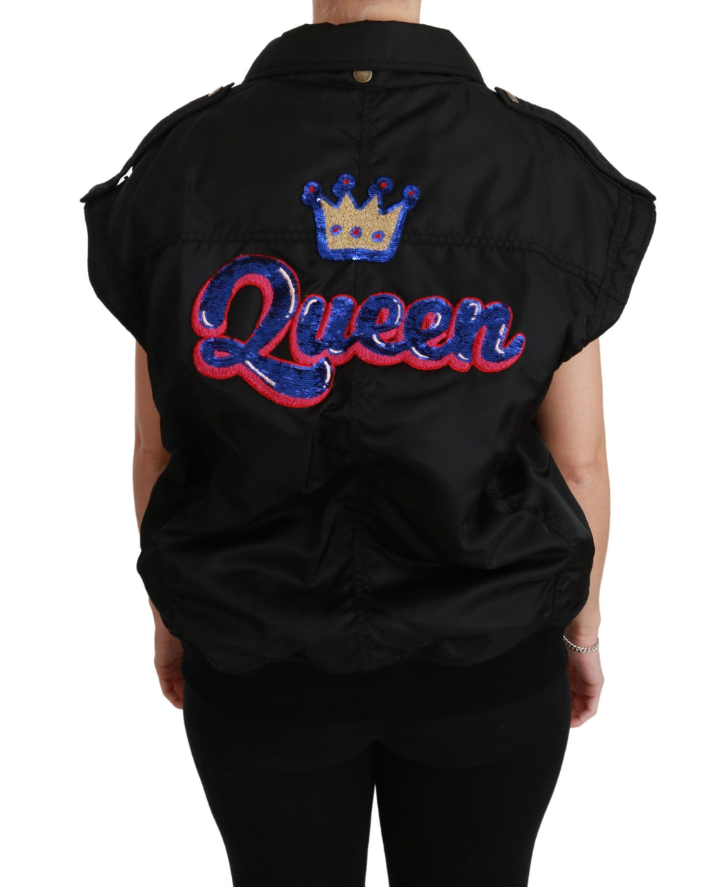 Dolce & Gabbana Black Queen Crown Sequined Bomber Jacket - Eljoys Fashion 