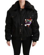 Dolce & Gabbana Black Queen Crown Sequined Bomber Jacket - Eljoys Fashion 