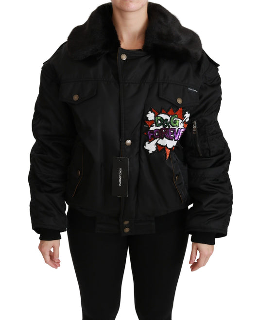 Dolce & Gabbana Black Queen Crown Sequined Bomber Jacket Dolce & Gabbana