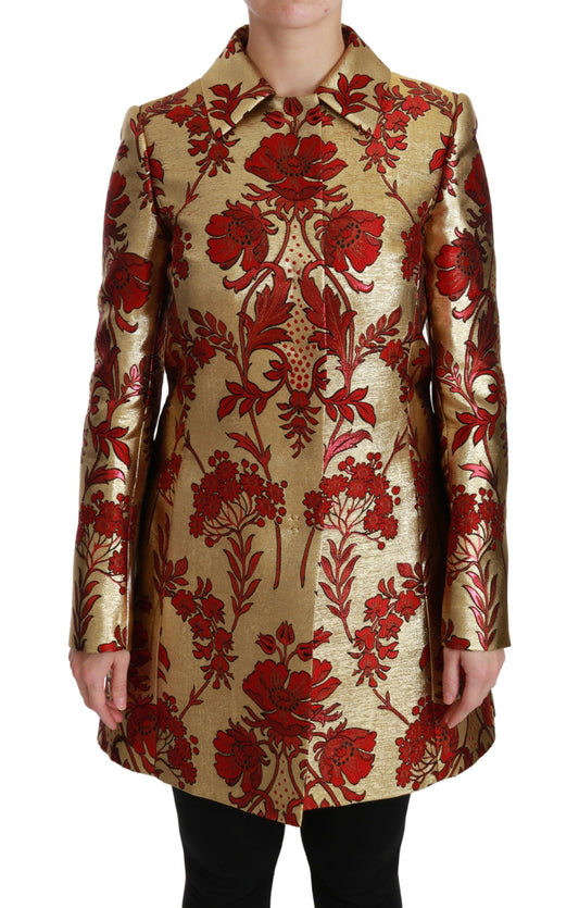 Dolce & Gabbana Red Gold Floral Brocade Cape Coat Jacket Dolce & Gabbana
