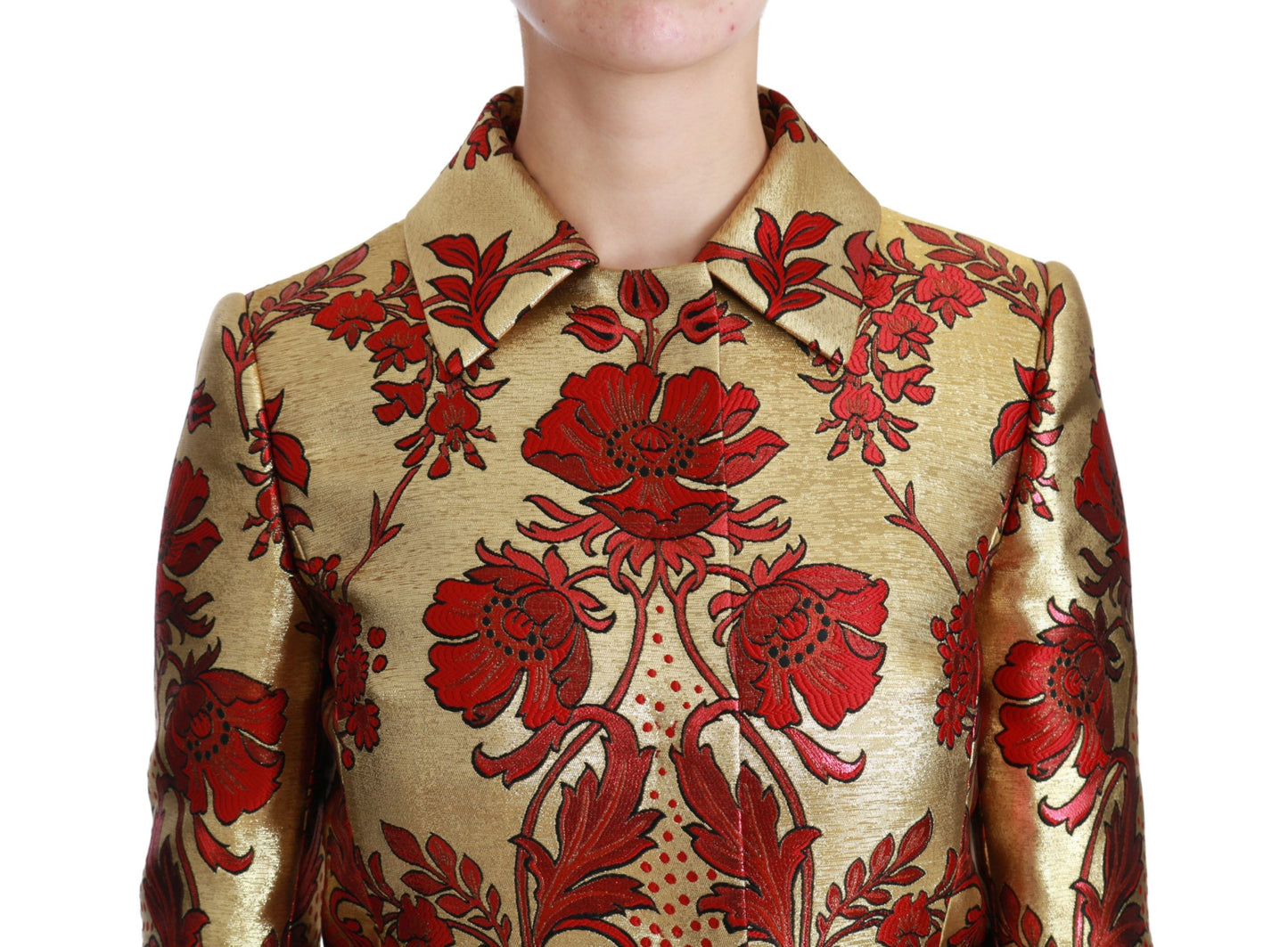 Dolce & Gabbana Red Gold Floral Brocade Cape Coat Jacket Dolce & Gabbana