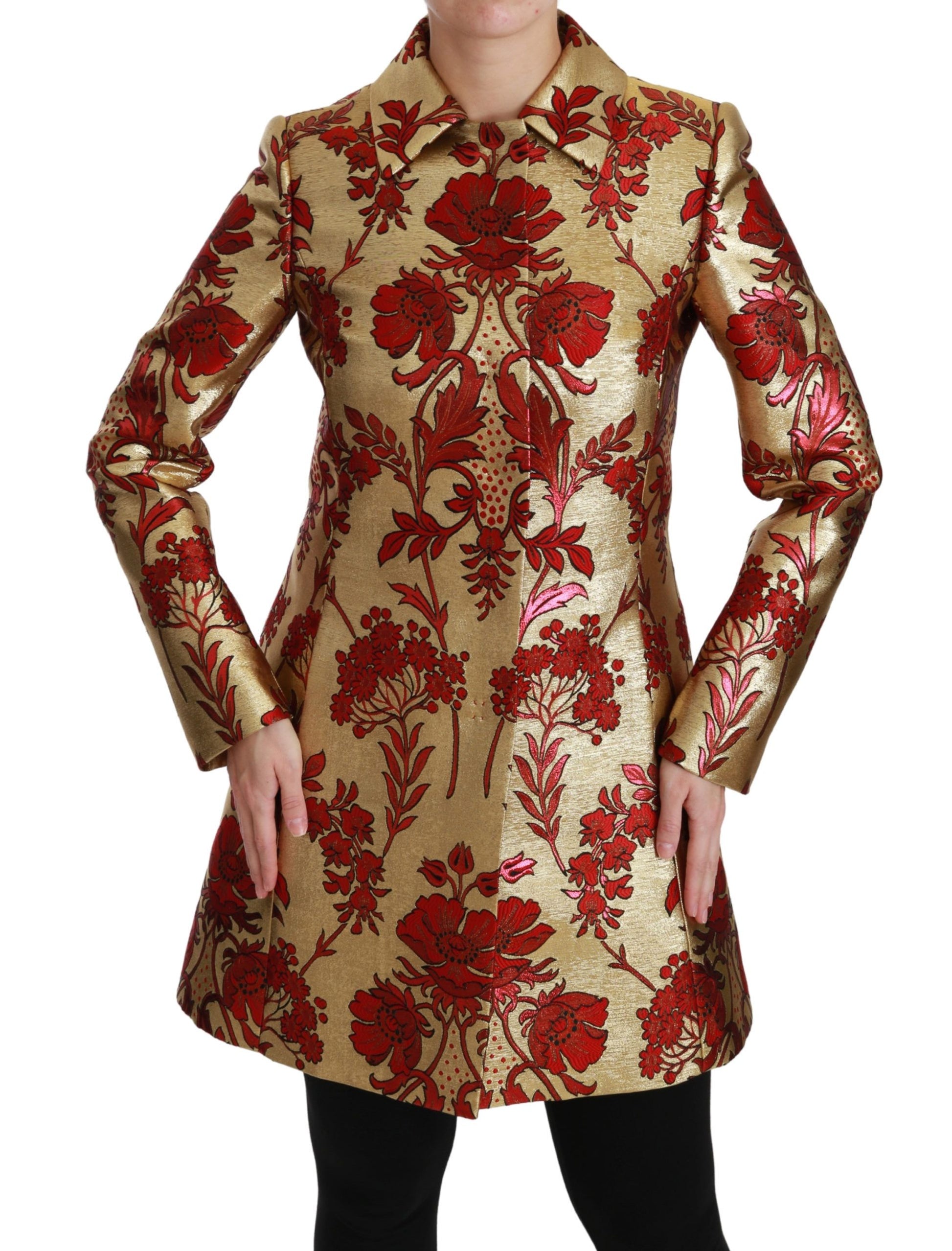 Dolce & Gabbana Red Gold Floral Brocade Cape Coat Jacket Dolce & Gabbana