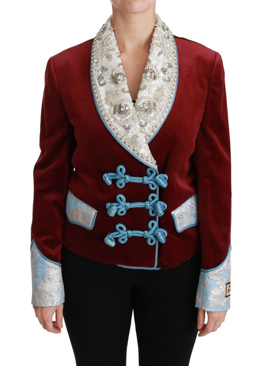 Dolce & Gabbana Red Velvet Baroque Crystal Blazer Jacket Dolce & Gabbana