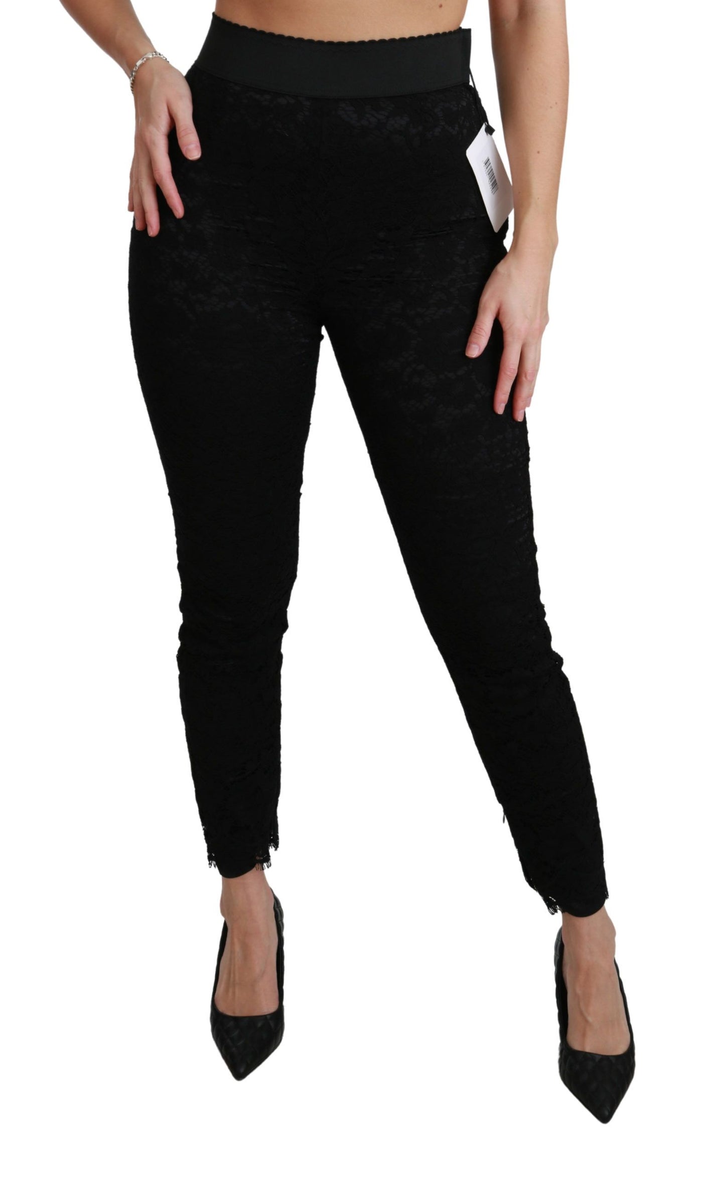 Dolce & Gabbana Black Lace Skinny High Waist Cotton Pants Dolce & Gabbana