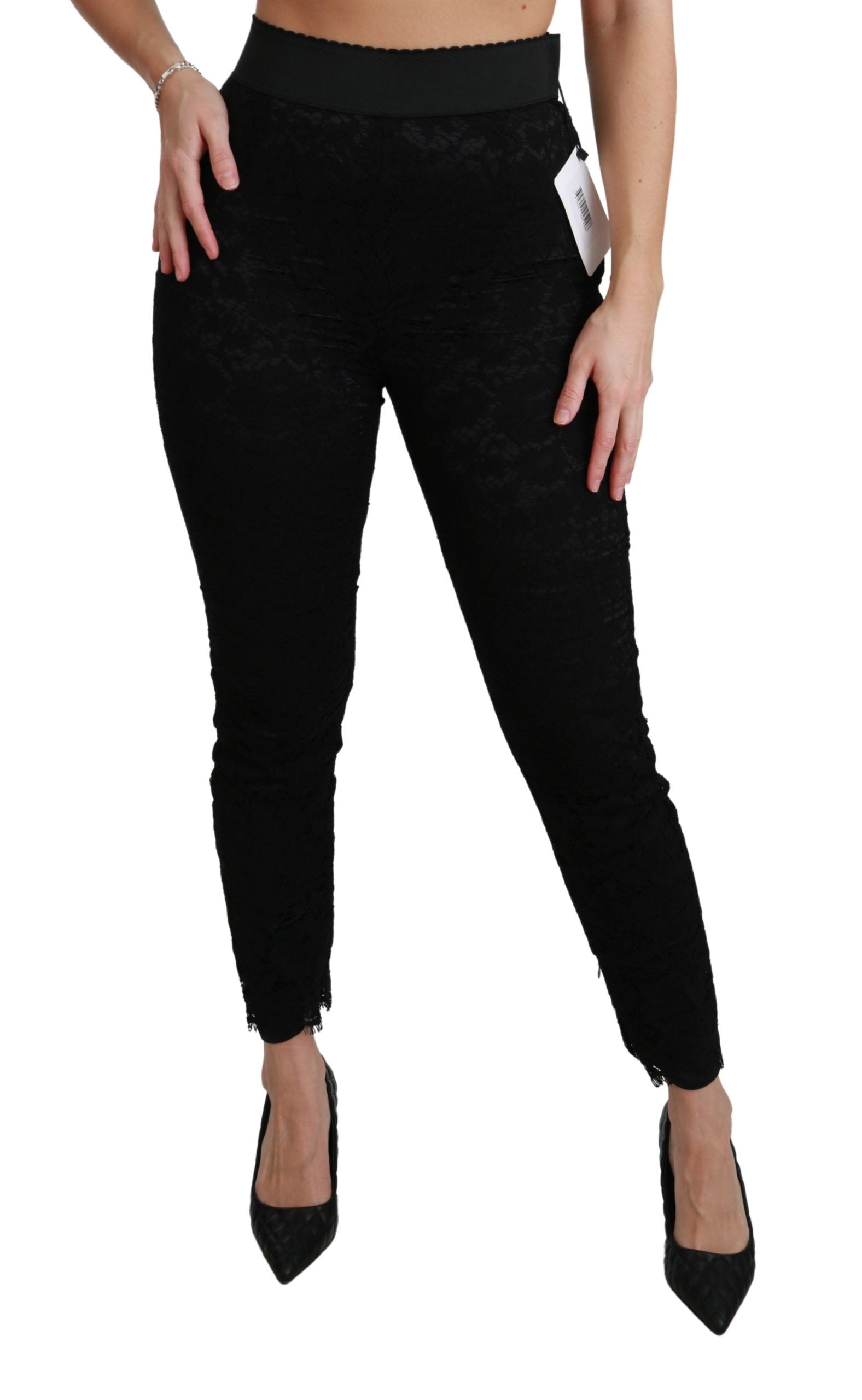 Dolce & Gabbana Black Lace Skinny High Waist Cotton Pants Dolce & Gabbana