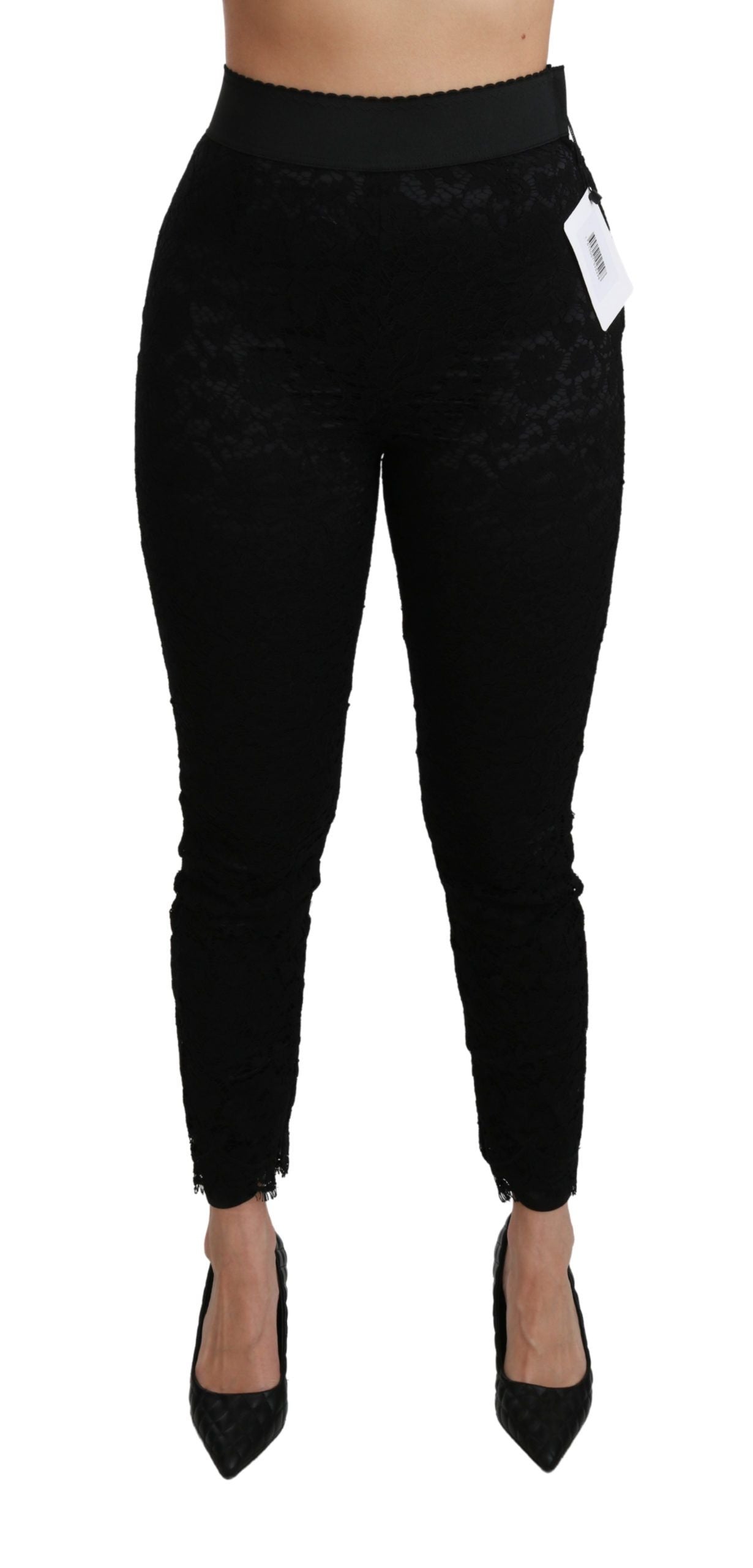 Dolce & Gabbana Black Lace Skinny High Waist Cotton Pants Dolce & Gabbana