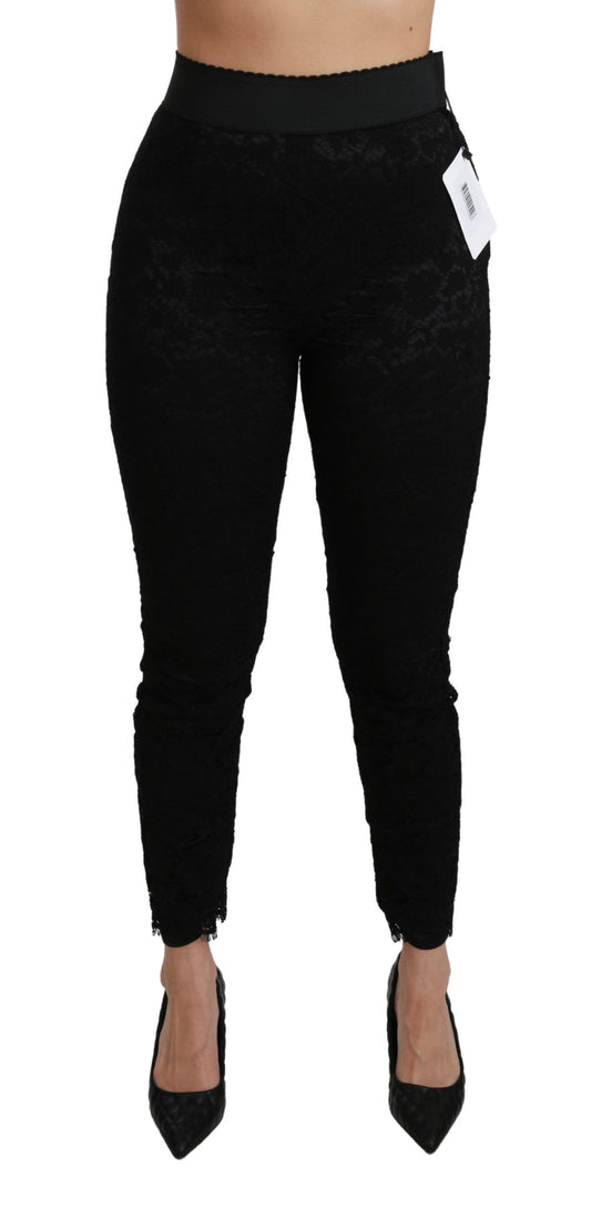 Dolce & Gabbana Black Lace Skinny High Waist Cotton Pants Dolce & Gabbana